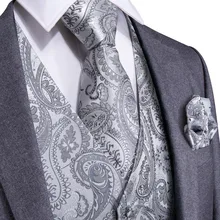 DiBanGu, серебряный, с узором "пейсли", Топ дизайн, свадебные мужские, шелк, жилет, галстуки, запонки, набор галстуков для костюма, смокинг, MJTZ-103