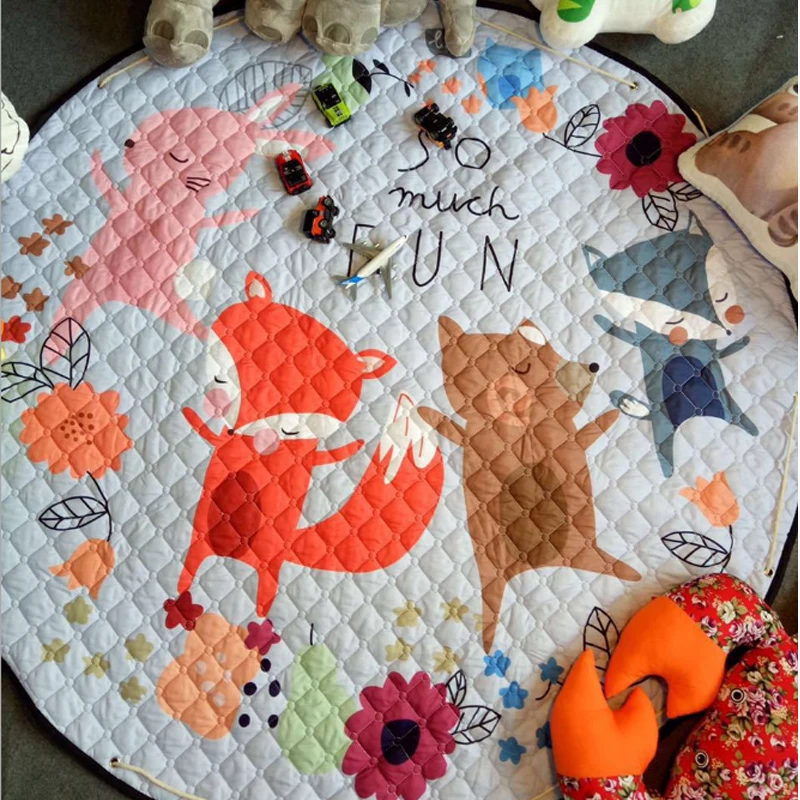 Kids Baby Play Mats Toys Storage Bag Round Carpet Rugs Large Canvas Rawling Mat Portable Cartoon Toys Sundries Pouch Blanket (1)
