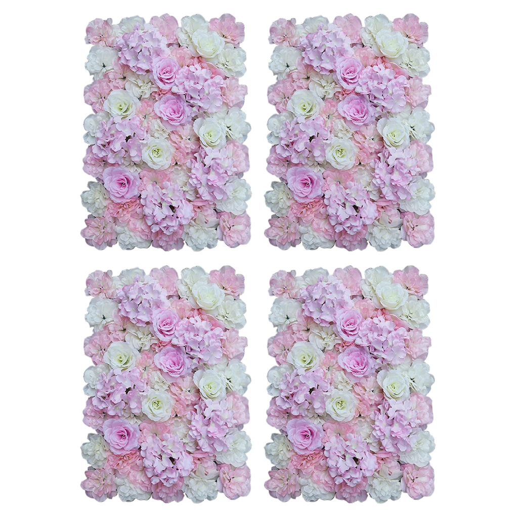 Pack of 4 Romantic Artificial Rose Hydrangea Silk Flower Wall Panels Wedding Venue Background Stage Decoration Pink White