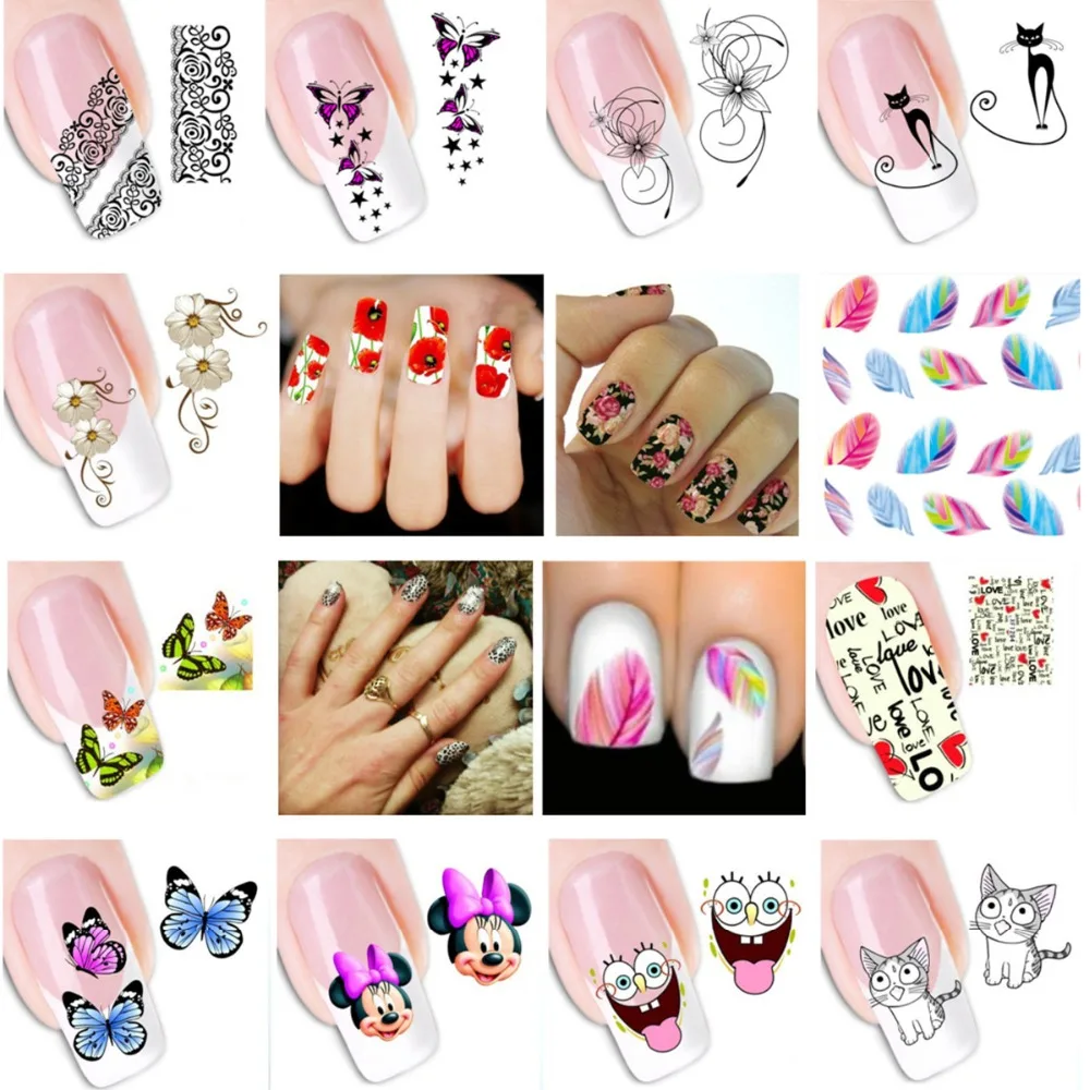 

WUF 16 Pcs Water Transfer Nail Art Stickers Decal Beauty Lipstick High Heels Lips Design Nails Tools