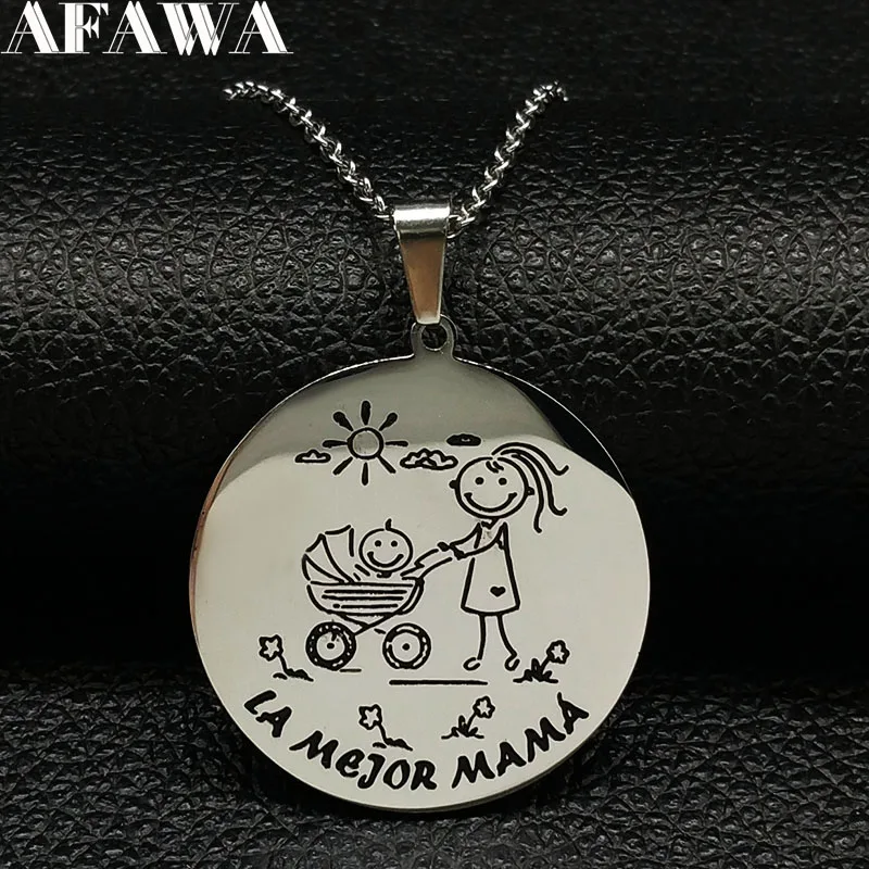 

2019 LA MEJOR MAMA Stainless Steel Statement Necklace Women Silver Color Chain Necklace Jewelry acero inoxidable joyeria N18290