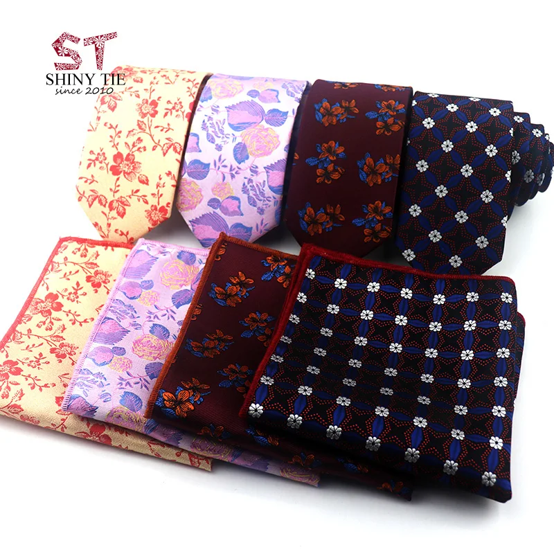

Fashion Floral Polyester Men's Tie Set 6cm Narrow Neck Ties Flower Pocket Square 24*24cm Handkerchief Hanky Cravat Dress Suit