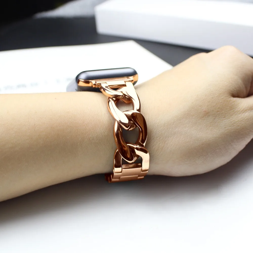 Модный ремешок для Apple watch band 38 мм 42 мм браслет из нержавеющей стали браслет Однорядная цепочка на ремешке из джинсовой ткани для iwatch Смарт