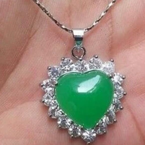 free shipping 11.23 Nature Green Rhinestone GP Heart-shaped Pendant Necklace | Украшения и аксессуары
