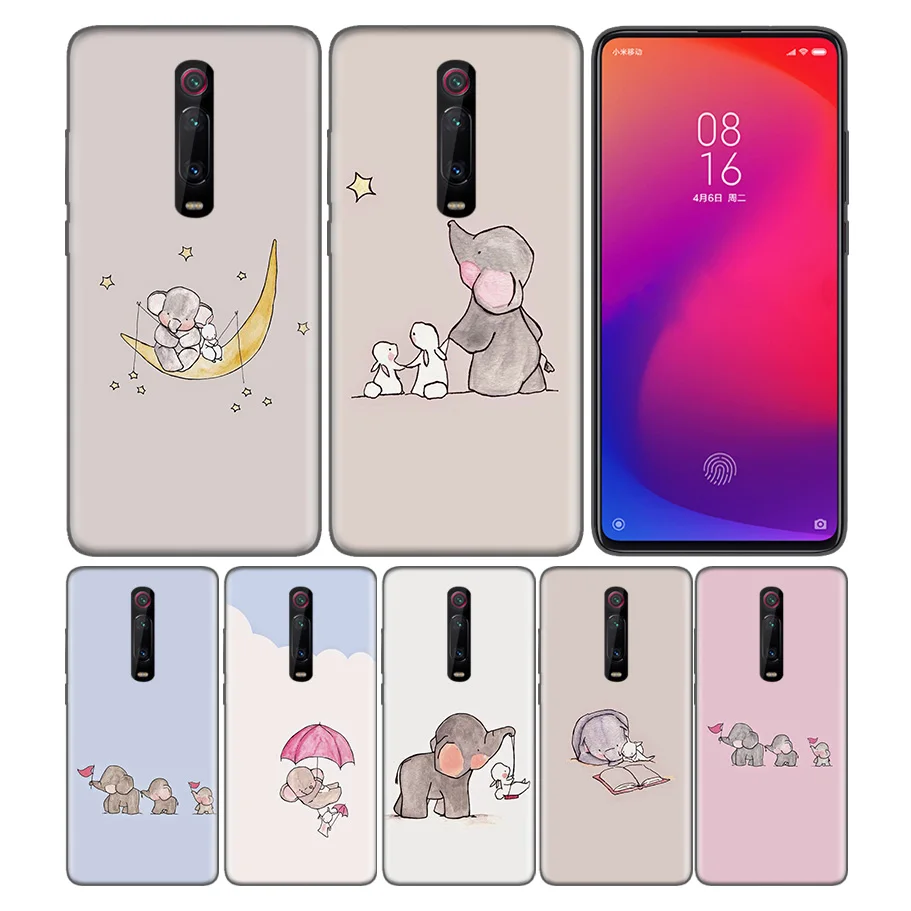 

Phone Pattern Black Rubber Soft Silicone Case Bag Cover for Redmi 7A Note 7 6 7S Y3 K20 Pro Core Shell Cartoon Cute Elephant and