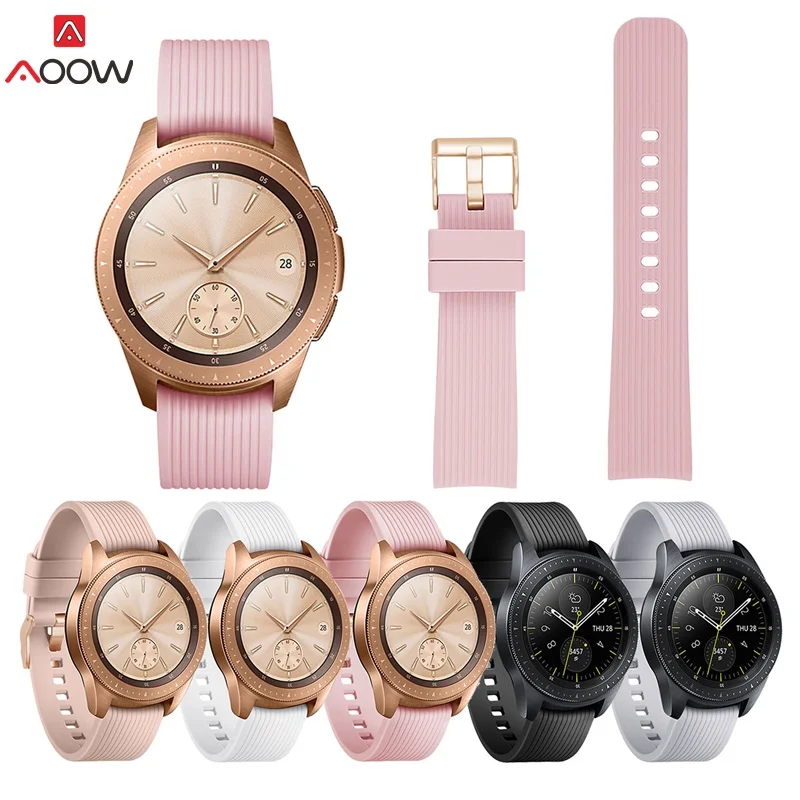 

Silicone 20mm Watchband for Samsung Galaxy Watch Rose Gold Buckle Rubber Replacement Bracelet Band Strap for R810 42mm Version