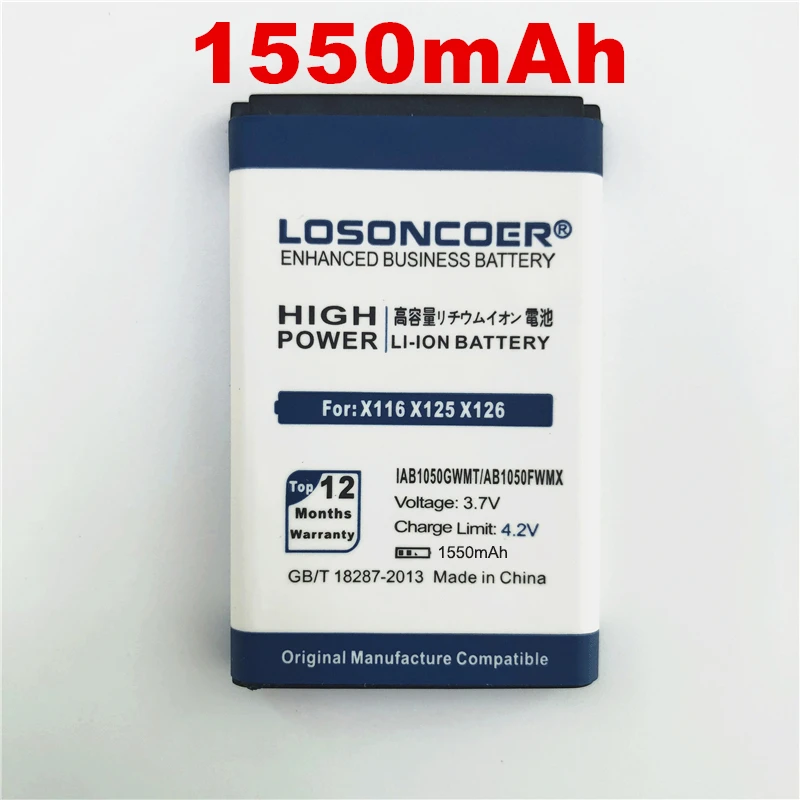 

100% Original LOSONCOER 1550mAh AB1050GWMT AB1050FWMX For PHILIPS Xenium X116 E103 E255 X126 E106 X125 X128 Li-ion Phone Battery