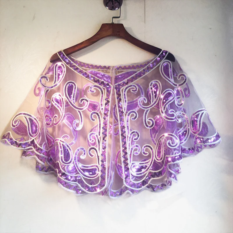 

Purple Blue Bridal Shawl Wrap Bolero Women Short Cape Sequined Sparking Wedding Jacket ,bolero novia,Custom Made Bride cape