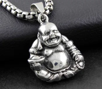 

Men's 316L STAINLESS STEEL Lucky Smile Buddha Pendant Necklace
