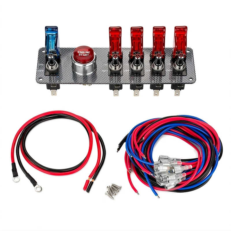  Jtron DC12V Carbon Fiber Racing Car Ignition Switch Panel + 5 LED Toggle switch combination switch  - 32872576581