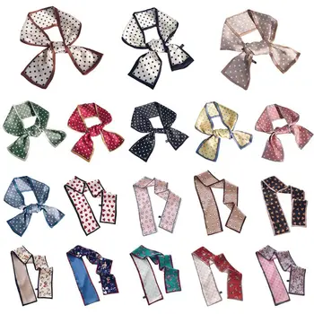 

Women Girls Decorative Neckerchief Headwrap Contrast Color Trim Polka Dot Retro Floral Long Scarf Imitation Handbag Wrist Ribbon