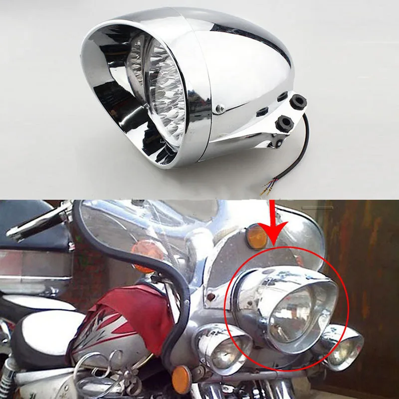 

New 7" Chrome 35W H4 3-wires Motorcycle Bullet Headlight Front Light LED Lamp For Ha-rley Bob/ber Chop/per Bob/ber Cafe Custom