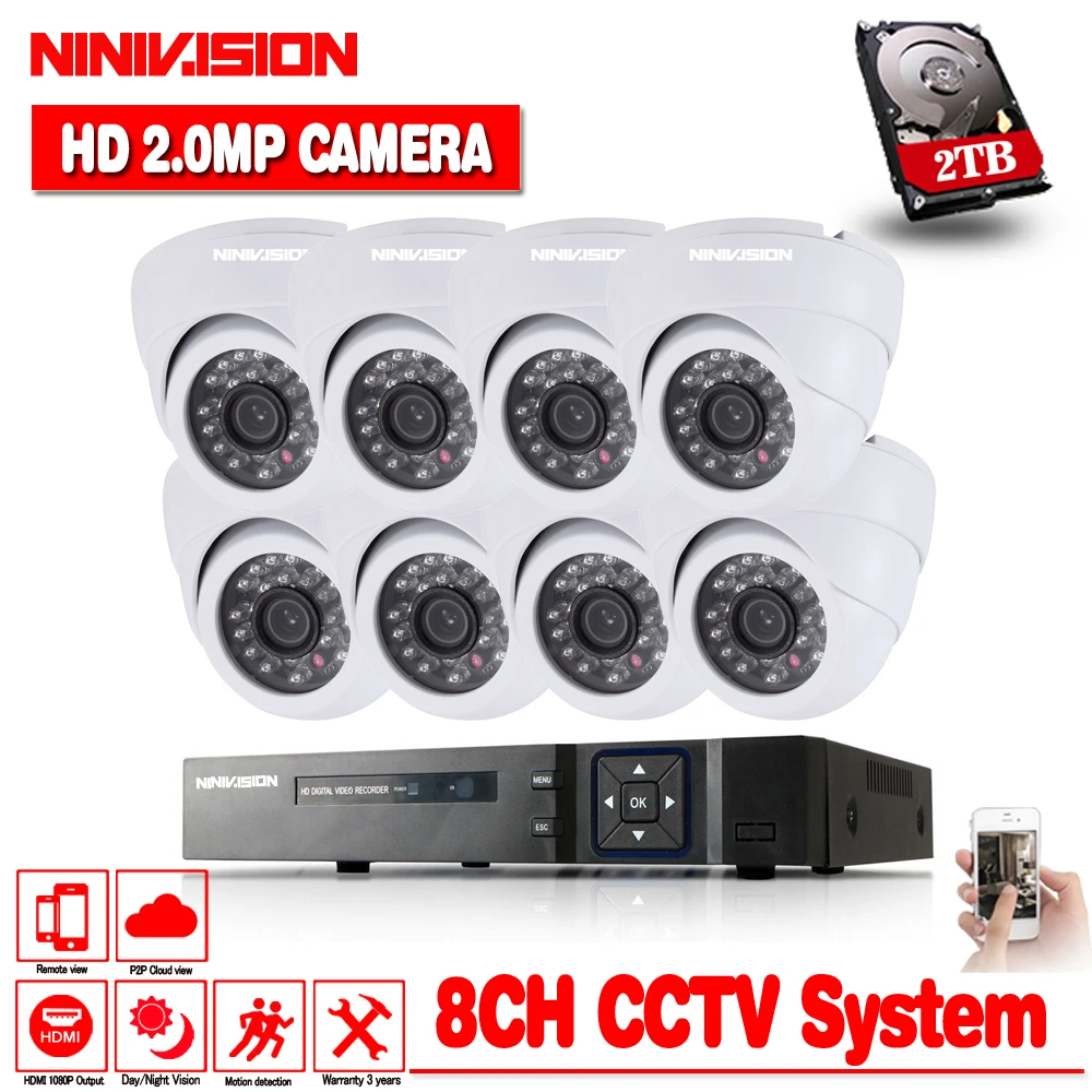 Домашняя камера видеонаблюдения 1080P 8CH AHD DVR HD 8 шт. комнатных белых купольных