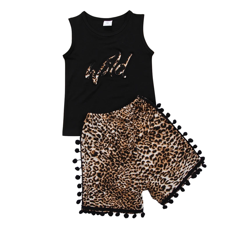 pudcoco 1 6Y summer fashion 2Pcs Baby girl cotton vest +Leopard shorts