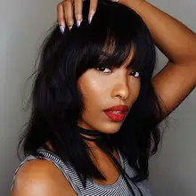 Короткий Боб волнистый парик из человеческих волос с челкой для черных женщин объемный волнистый кружевной парик предварительно выщипанный бразильский кружевной передний парик Remy