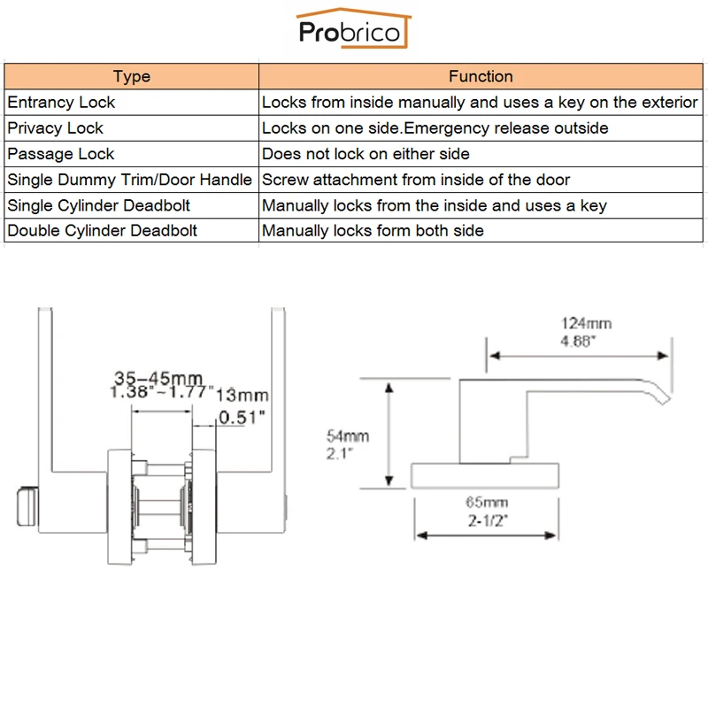 Probrico дверные ручки для дверной замок для межкомнатной двери, Heavy duty спереди и длинное сзади рычаг защелки Нержавеющая сталь конфиденциальности/проход дверные замки и скобяные товары