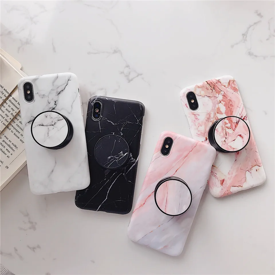 

Silicone Soft Marble Phone Case For Iphone XS XS MAX Fashion Grip Stand Holder Cover For Iphone XR 8 Plus Protection Back Shell