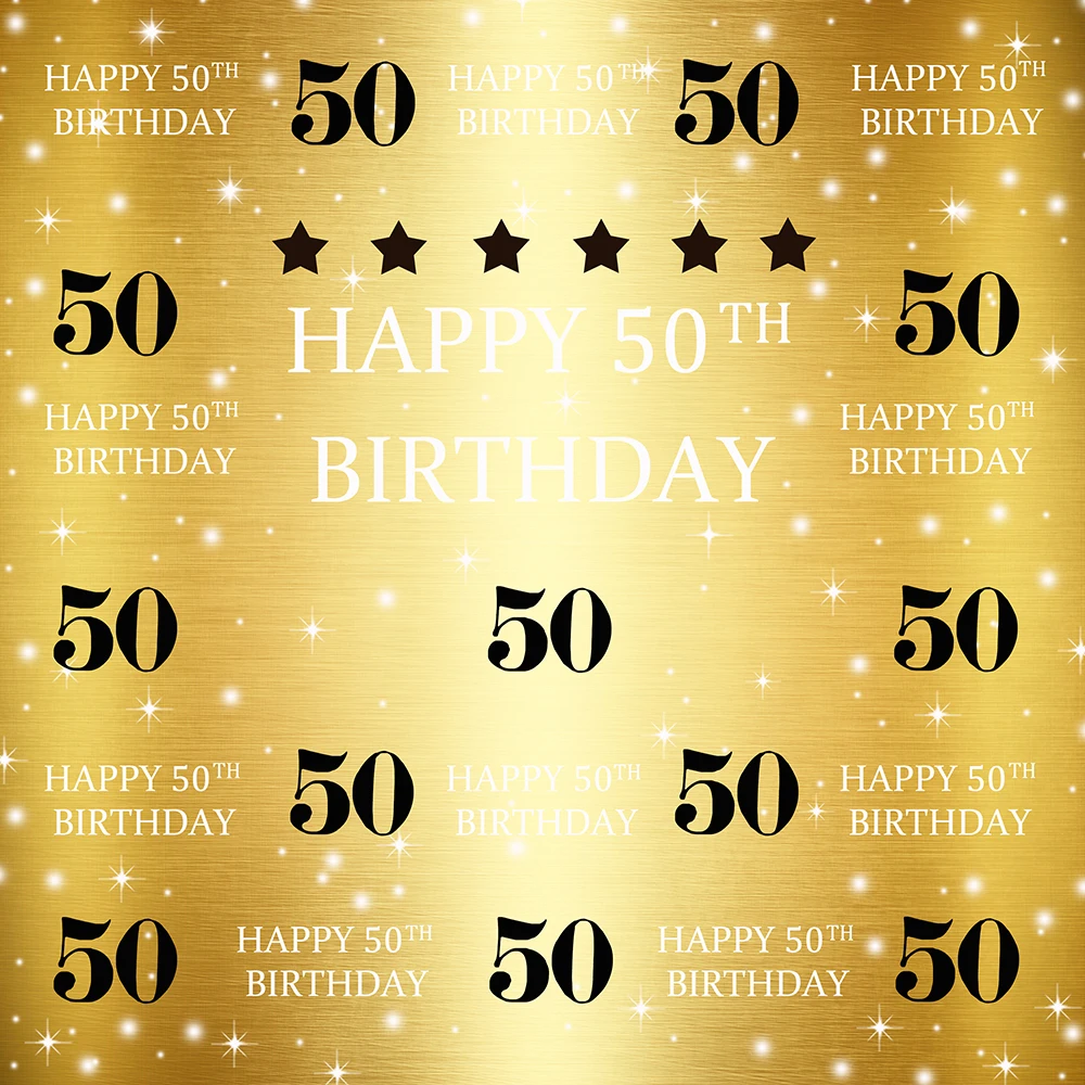 

HUAYI Happy 50th Birthday Backdrop Gold Silver Step and Repeat Party Photo Booth Banner Shiny Star Photography Background MZ1001