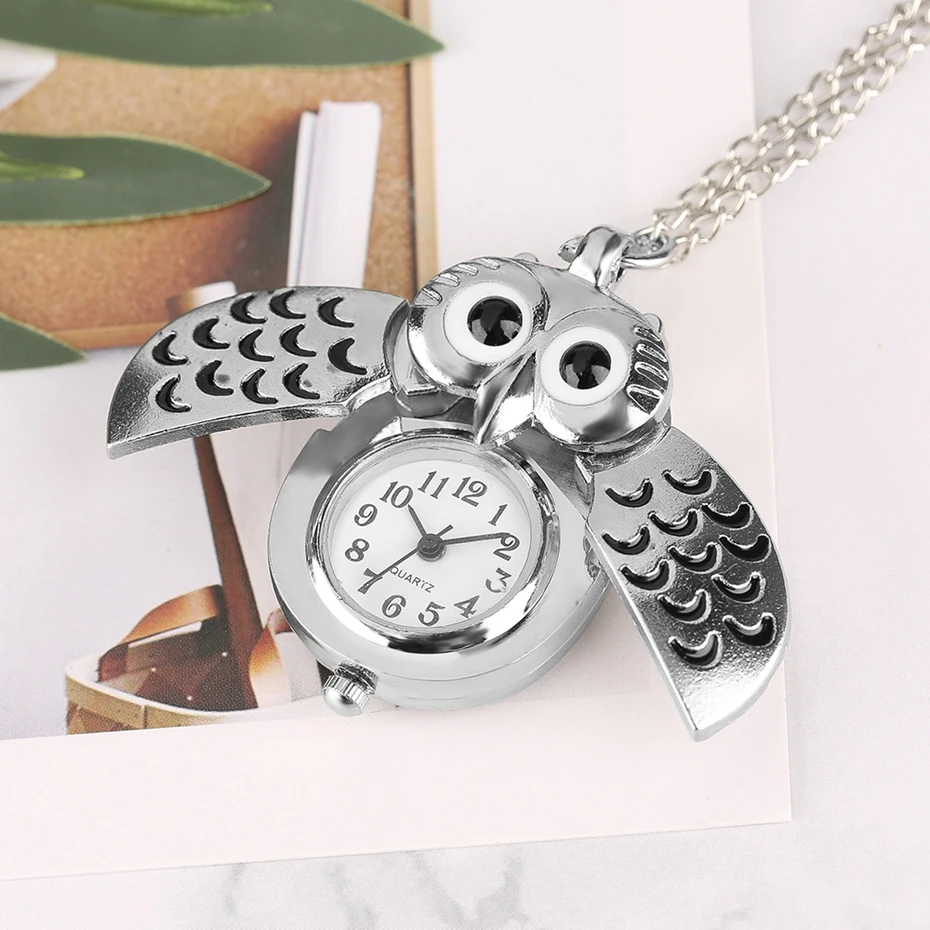 New Arrival Retro Bronze Pendant Quartz Mini Vintage Cute Silver Owl Pocket Watch Unique Necklace Chain Gift for Girls Boys Kids 2018 Gifts (12)