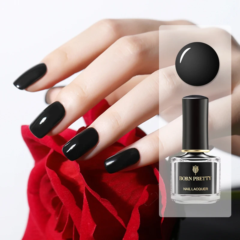 

BORN PRETTY Black Nail Polish 6ml Pure Nail Color Basic Base Lacquer Soak off Gross Nail Varnish Pearl Glimmer Top Oil