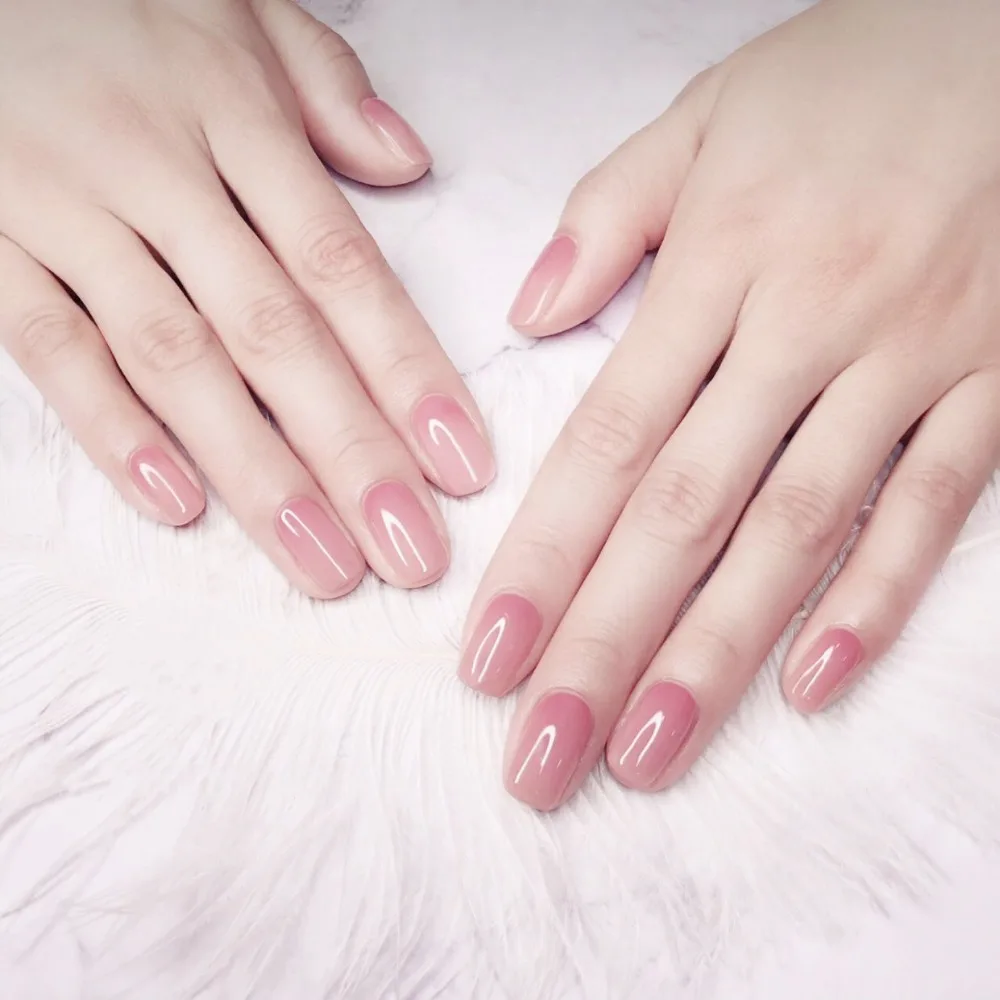 

24 pcs Honey Peach Color Fake Nails Square Finished Full Cover Short Gradient False Nails Artificial Nails With Glue Stickers