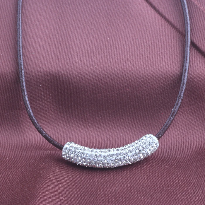 

45cm Brown Leather Crystal Charm Fashion necklace for women 2014
