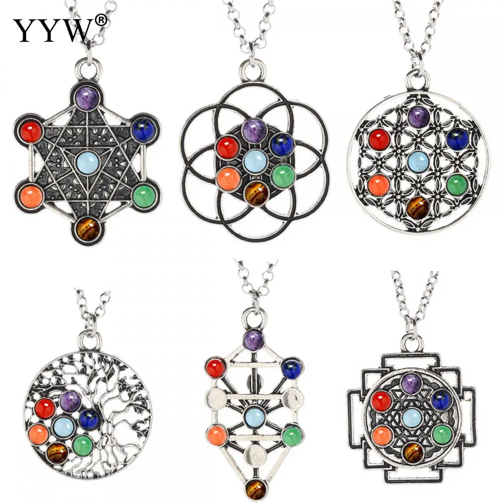 

Reiki 7 Crystal Beads Chakra Natural Stone Pendant Yoga Meditation Quartz Crystal Necklace Healing Point Pendant Women Gifts