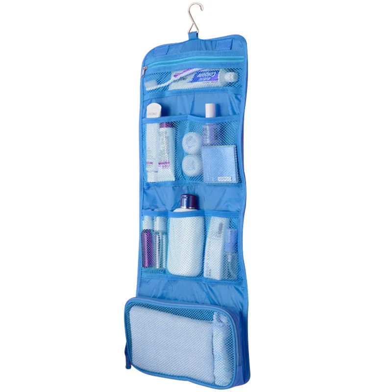 Женская Складная сумка-Органайзер для макияжа для путешествий, портативная косметичка для туалета, органайзер для хранения на открытом воздухе, для кемпинга - Цвет: Синий