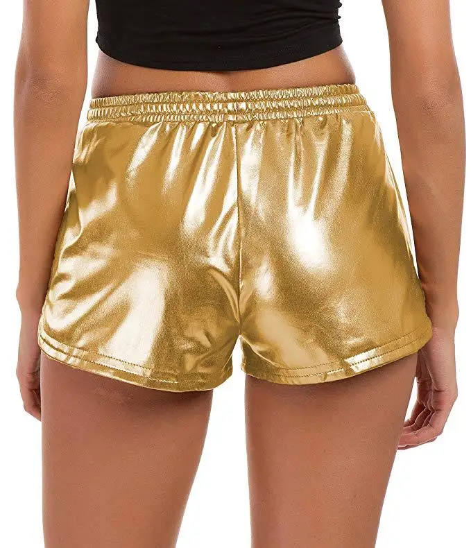 Vangull женские эластичные талия полиэстер пикантные лето-осень шорты металлик Rave шорты для танцев глянцевый золотистый Серебристый шорты