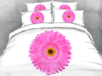 

JF-049 White fabric with big flower printed bed cover set 4pcs bedding sets queen size