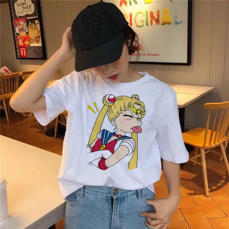 Новая летняя футболка Kawaii для женщин Harajuku с милым принтом короткий рукав Ullzang