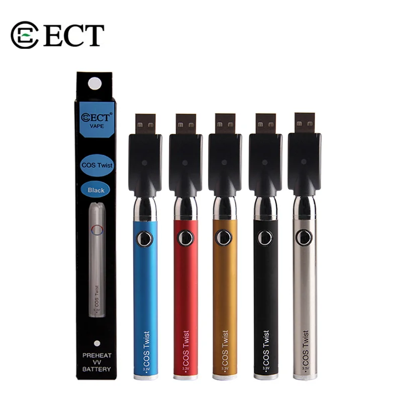 

ECT Bottom Variable Voltage Cos Twist Preheating VV Battery eCig 650mAh 510 Thread Evod Preheat for Thick Oil Vape Cartridge Kit