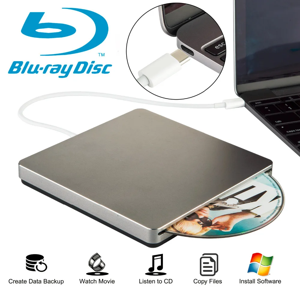 외장형 블루 레이 드라이브 usb c 외장형 dvd bluray 플레이어 리더 드라이브 mac/macbook pro air