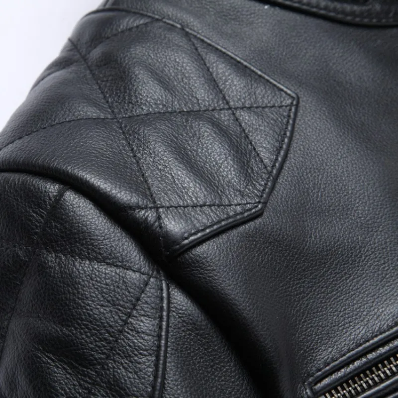 Короткая черная мотоциклетная куртка из натуральной кожи Мужская Уличная мода из натуральной коровьей кожи мото байкерские куртки мужской Тренч
