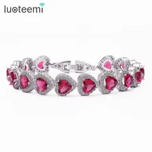 LUOTEEMI Модные Форме Сердца 4 Вариант Цвета AAA 6*6 Сердце Камень Циркон Браслеты Браслеты для Женщин Белое золото-цвет Подарка Ювелирных Изделий