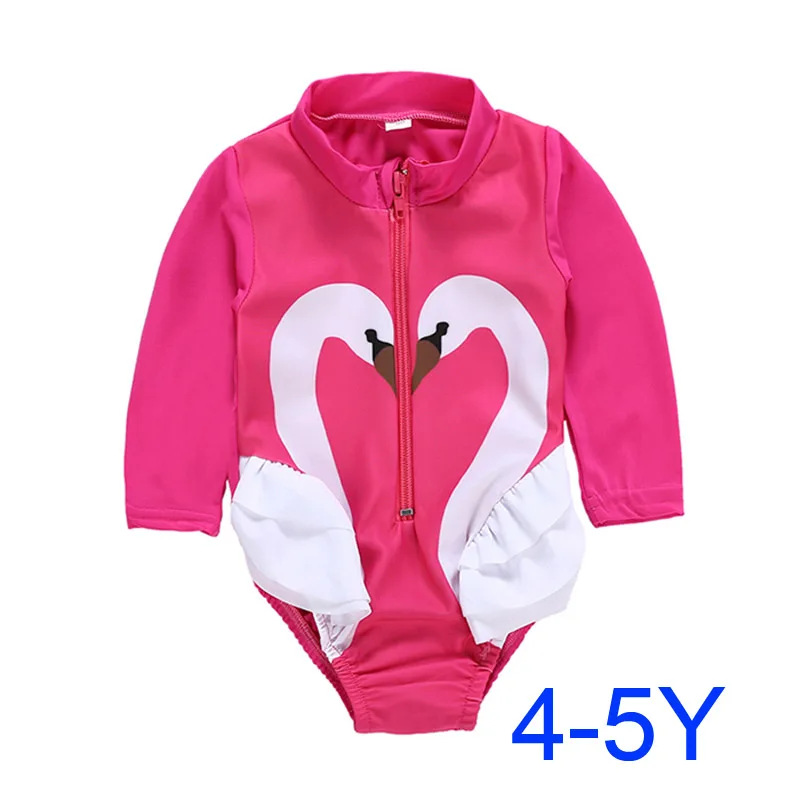 4-5Y SOSOCOER/купальная Одежда для девочек летний купальный костюм для малышей с рисунком лебедя детская одежда для малышей Детский костюм для плавания на молнии - Цвет: 4-5Y
