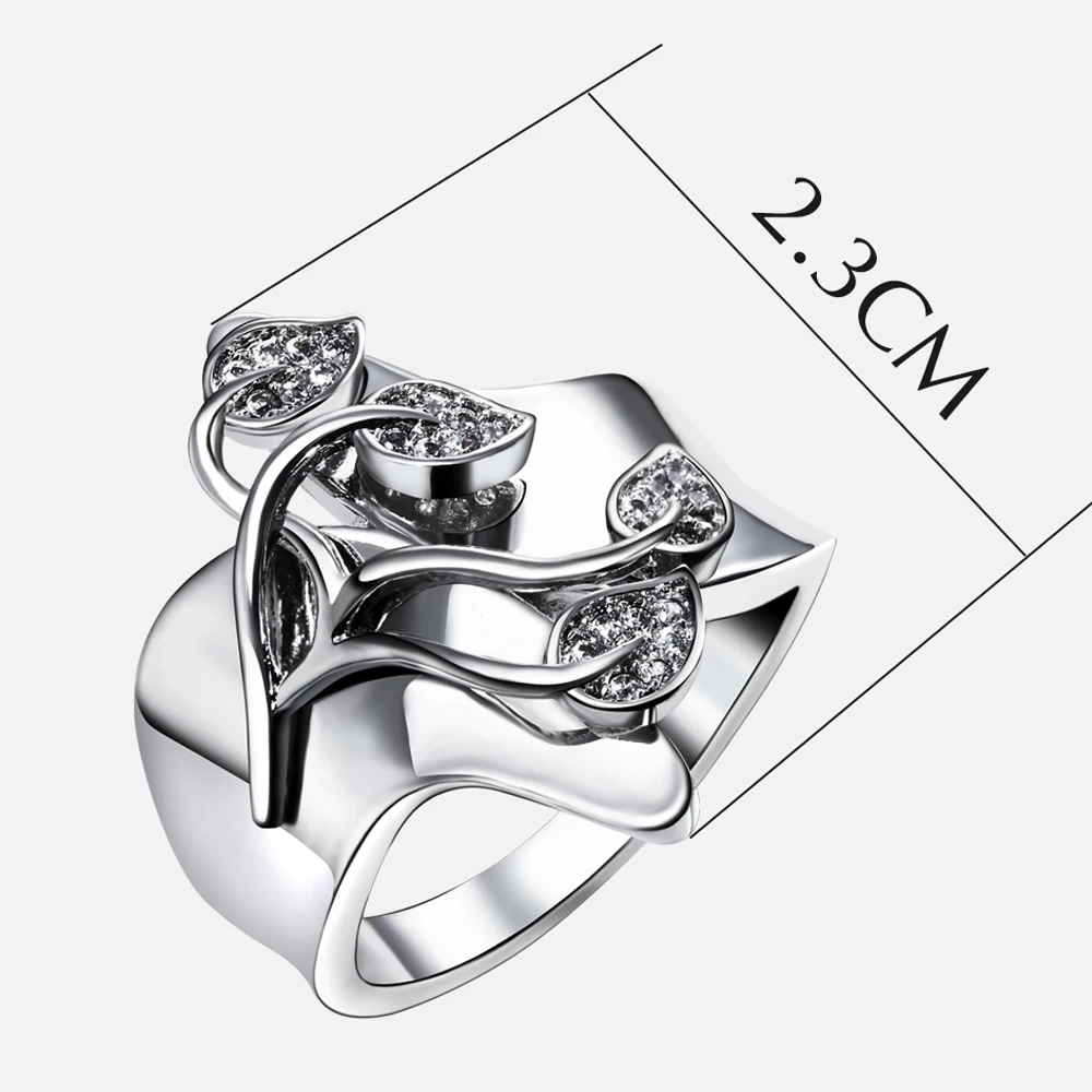 Romantic leafs design jewelry Unique Finger ring Clear Crystal Zirconia anillos Trendy Birthday Gift fashion Rings for women