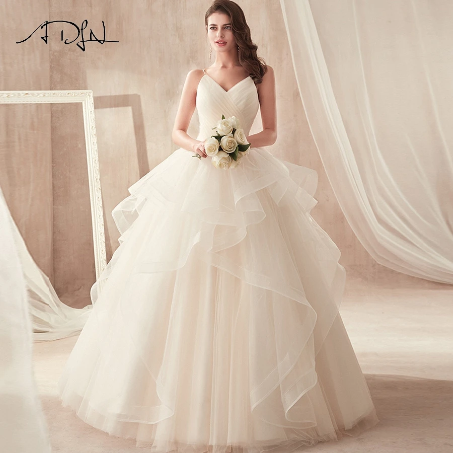 

ADLN Elegant Ball Gown Wedding Dresses Spaghetti Straps Pleats Ruffles Princess Bridal Gowns Robe De Mariage Lace-up Back