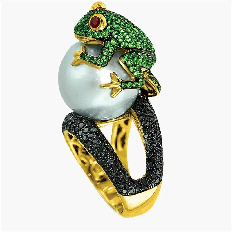 Новая мода, распродажа, горячая Распродажа, Пресноводный Жемчуг в виде лягушки, 925 серебряное кольцо с золотым покрытием, винтажное Ювелирное кольцо, модное свадебное кольцо, размер 6-10