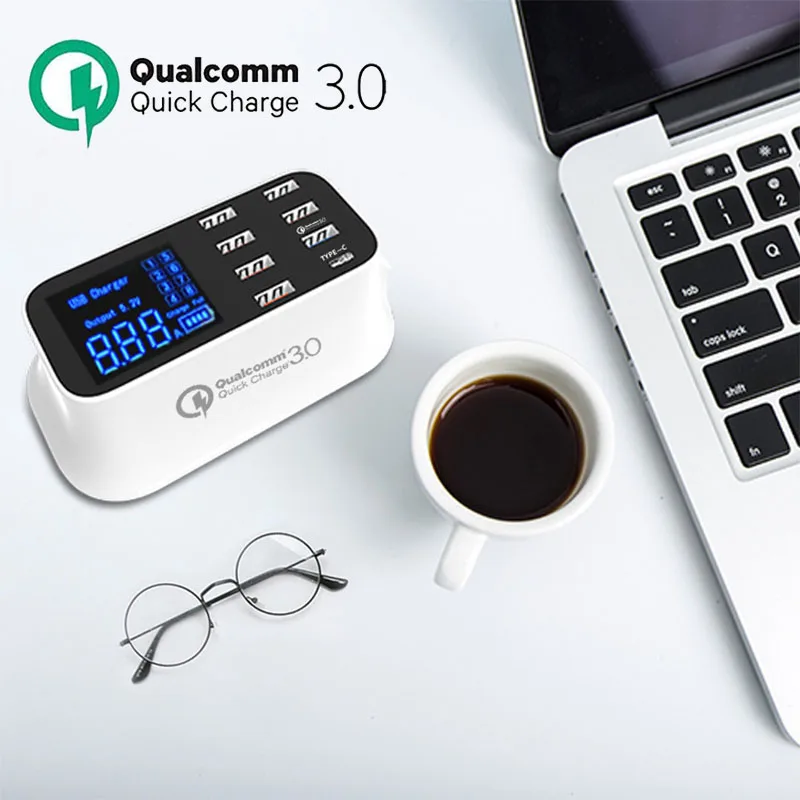 Charging Station Quick Charge 3.0 LED Display Multi USB 8 Port Fast Charger Power Adapter For Smart Phone