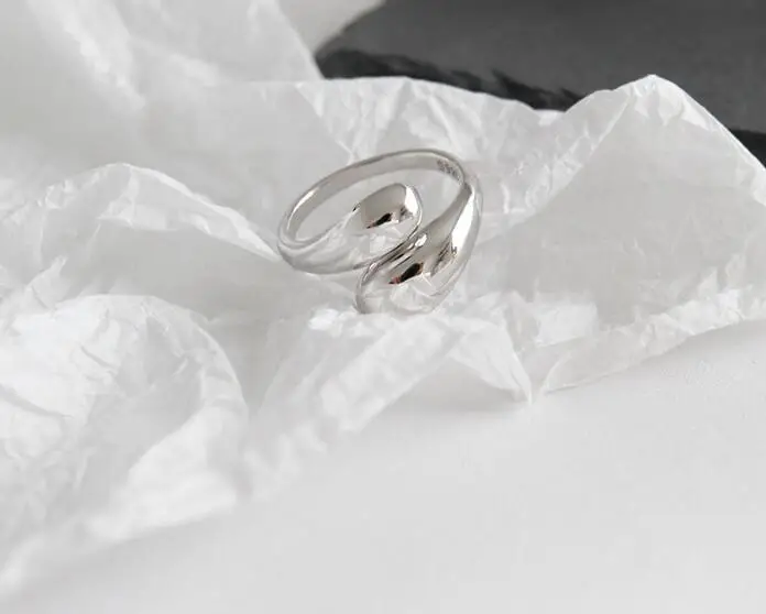 1 шт. Аутентичное кольцо из стерлингового серебра S925 пробы, геометрическое глянцевое гладкое кольцо для лица, кольцо в форме капли воды, регулируемое кольцо TLJ532 - Цвет камня: white