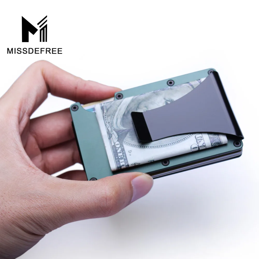 RFID المعادن البسيطة ضئيلة محفظة انفصال المال كليب العلامة التجارية الأزياء الأعمال الائتمان بطاقة الهوية حامل مع مكافحة رئيس حالة حامي