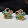 Pendientes de lujo con forma de flor de circón para mujer, aretes de boda Multicolor de Color dorado, accesorios de joyería ► Foto 2/6