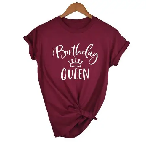 Okoufen день рождения королева Футболка для женщин Топ короткий рукав Повседневная футболка с буквенным принтом Милая забавная женская футболка Прямая поставка