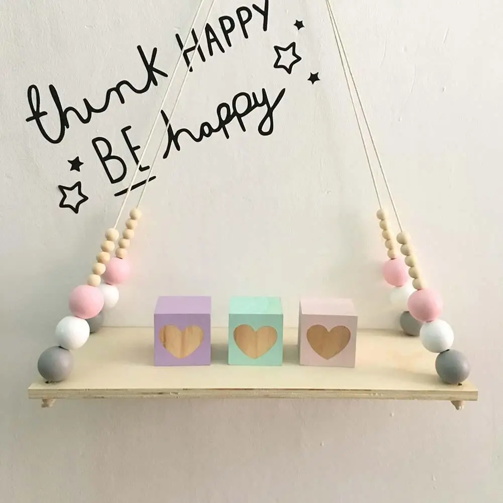 

1Pc New Hot Nordic Wood Beads Board Hanging Storage Shelf Kids Room Nursery Home Wall Decor