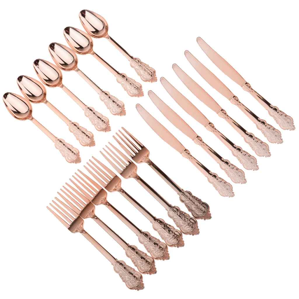 Amagogo 18 Pieces Disposable Plastic Forks Spoons Knifes Party Decorations Rose Gold