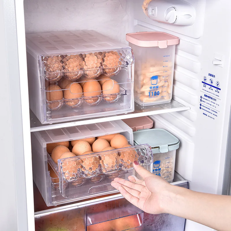 

New Fridge Organizer Storage Box For Egg With Double Layer 24 Grids Drawer Kitchen Refrigerator Accessories