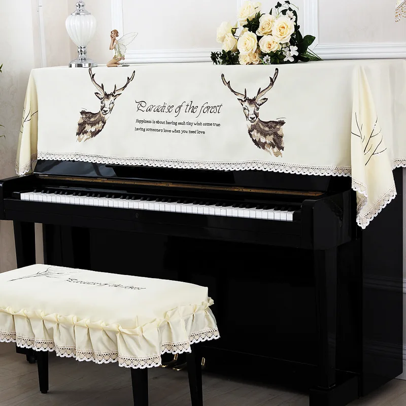 Пол и полный Чехол для фортепиано со стулом стиль содержит натуральные сельские европейские кружева олень узор пылезащитные Чехлы для фортепиано