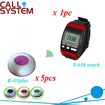 

Wireless waiter pager system for restaurant,supermarket and so on,5pcs of table button and 1 pc of wrist watch receiver
