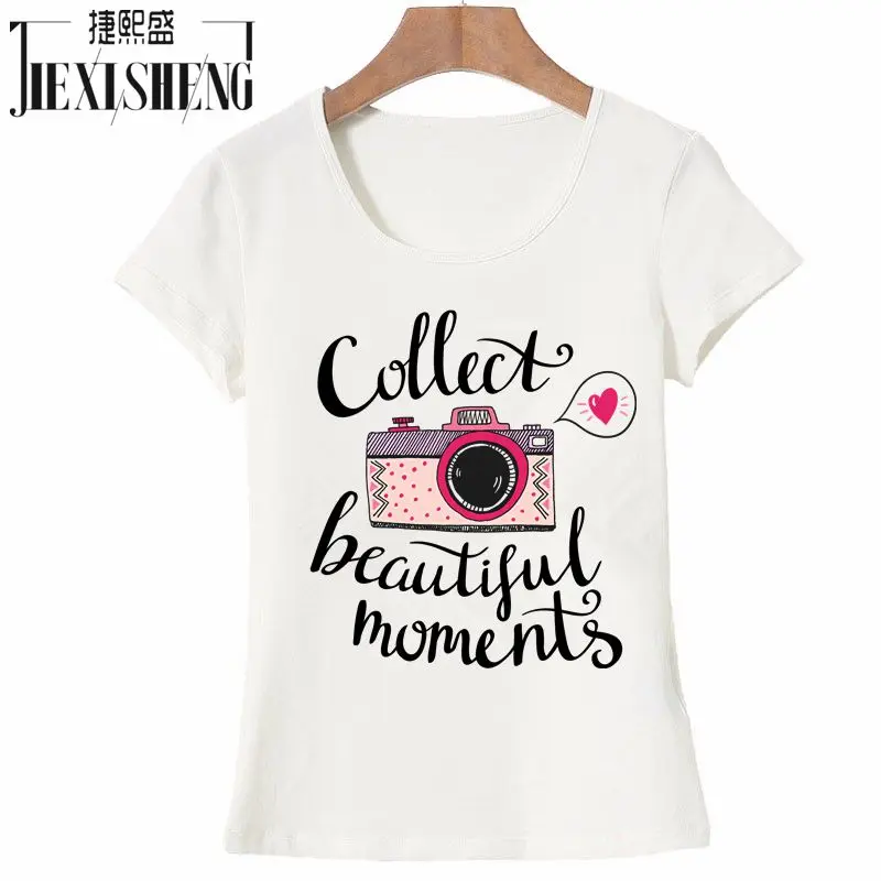 Vogue Letter Camera Printed T Shirt Summer Tops Tees Cotton Short Sleeve Brand Fashion Round Neck Ts